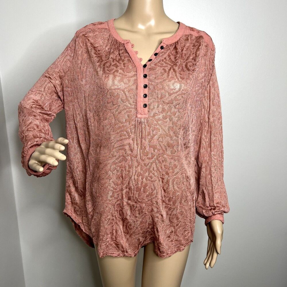Lucky Brand Pink Floral Textured Lace Top